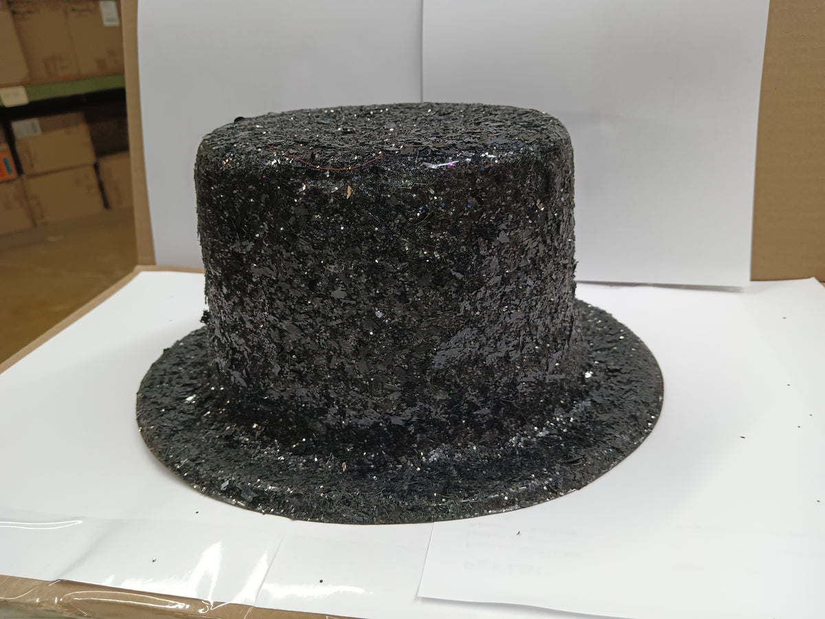 Chunky Black Glitter Top Hat