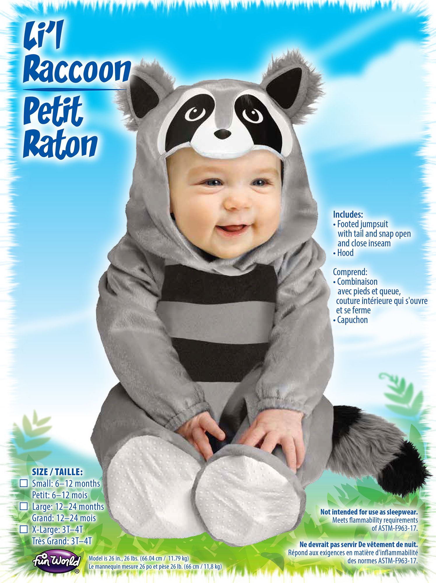 Baby Raccoon Toddler Costume Footed Jumpsuit Onesie