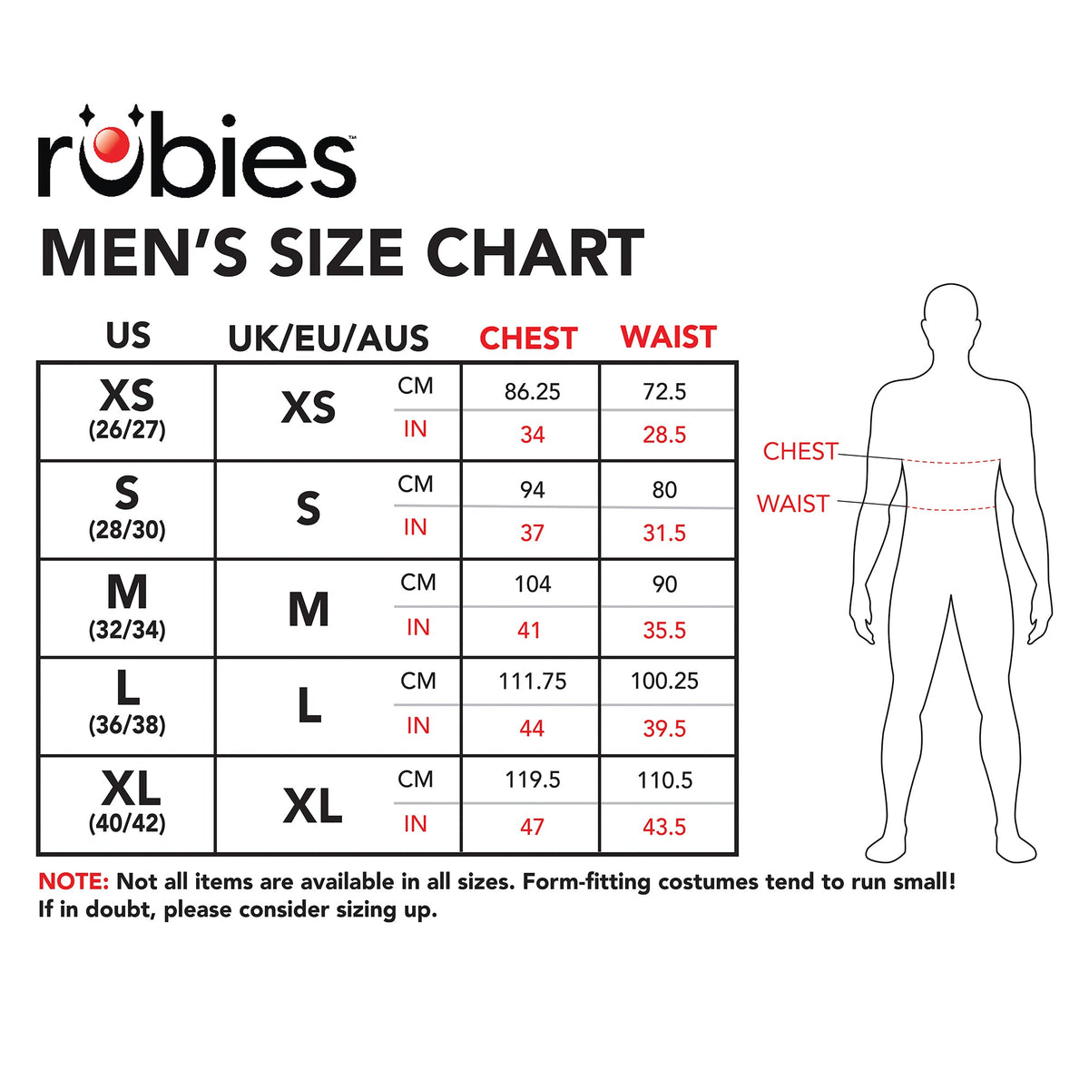 Rubie's Men's Size Chart
