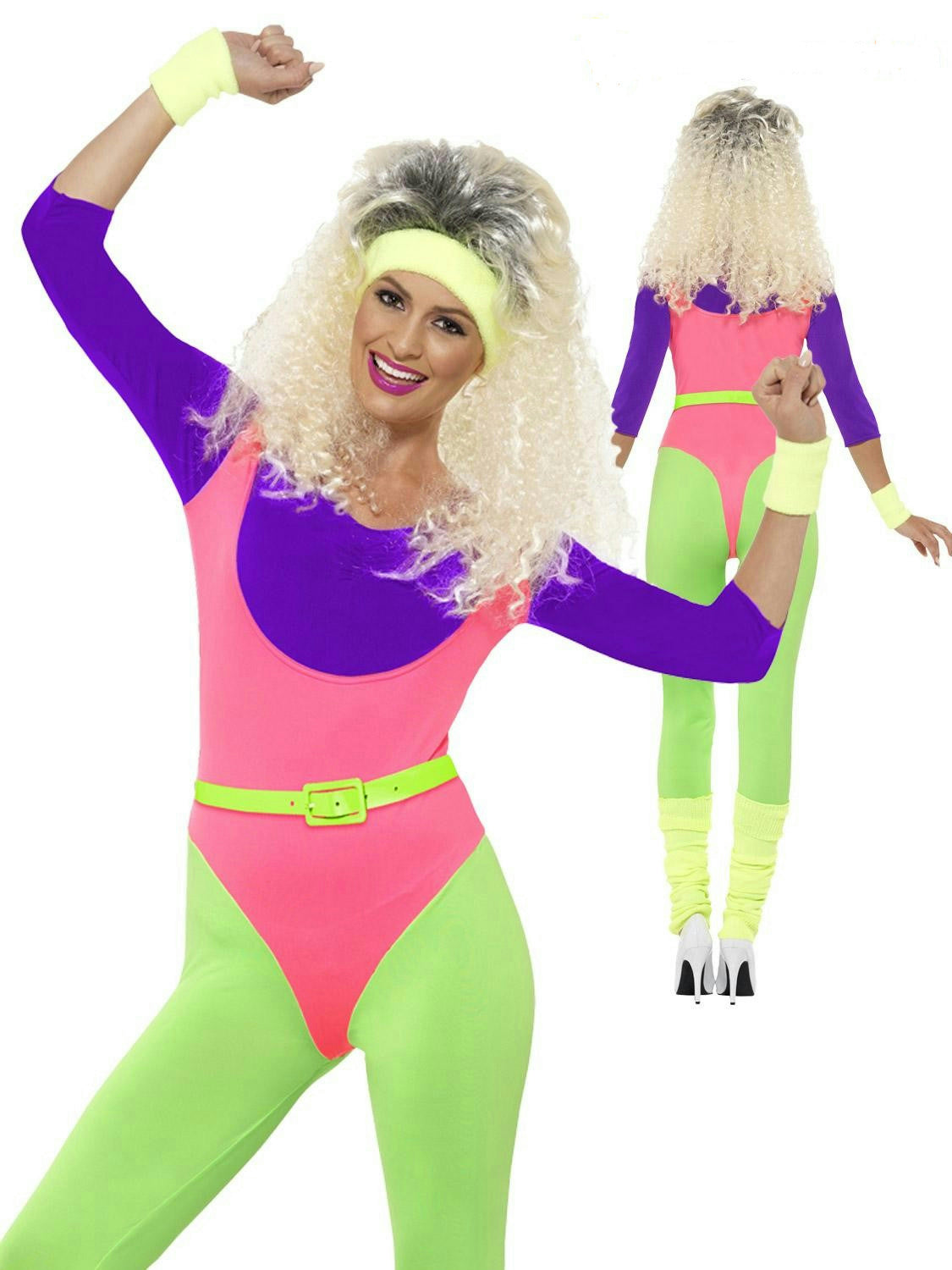 Smiffy's Women's 80's Work Out Retro Neon Adult Costume Size Small 4-6