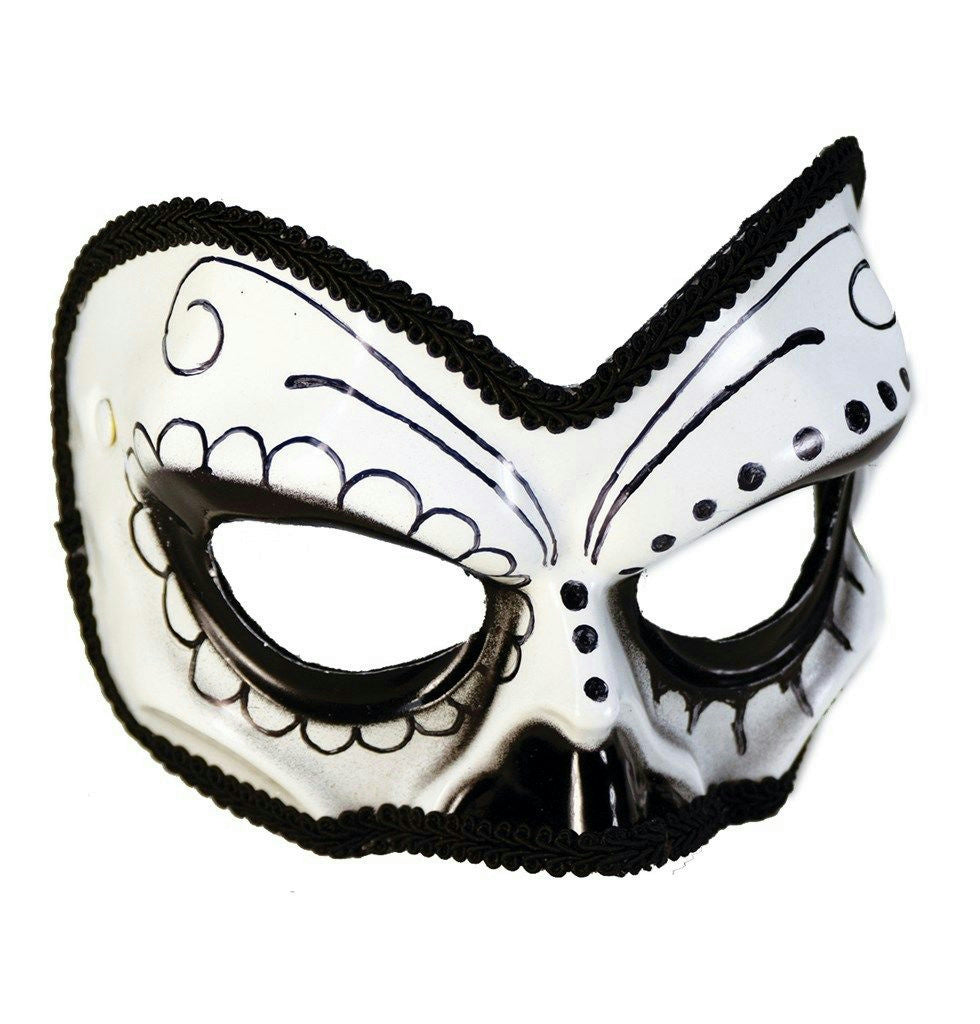 Black and White Day of the Dead Tuxedo 1/2 Skull Eye Mask