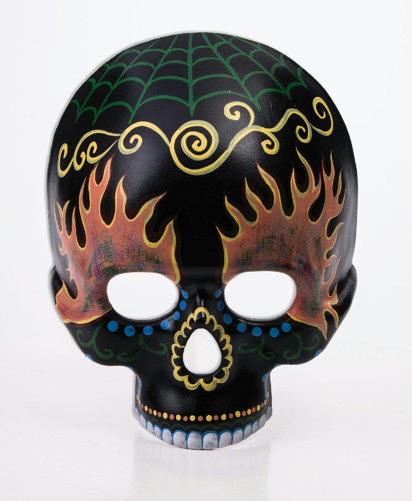 Black Half Skeleton Day of the Dead Skull Mask with Designs