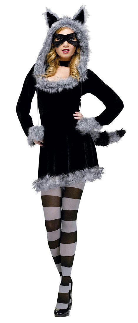 Women's Sexy Fantasy Deluxe Racy Raccoon Adult Costume S/M 2-8