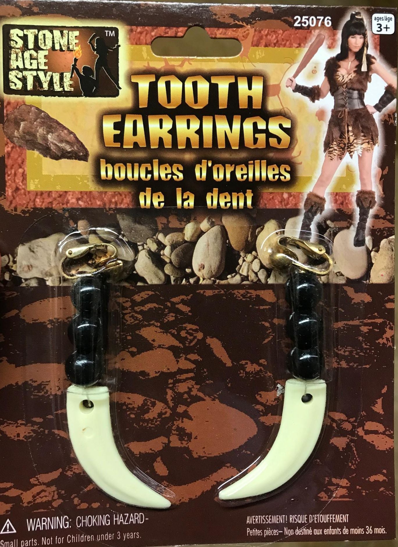 Prehistoric Caveman Cavewoman Costume Sabre Tooth Earrings