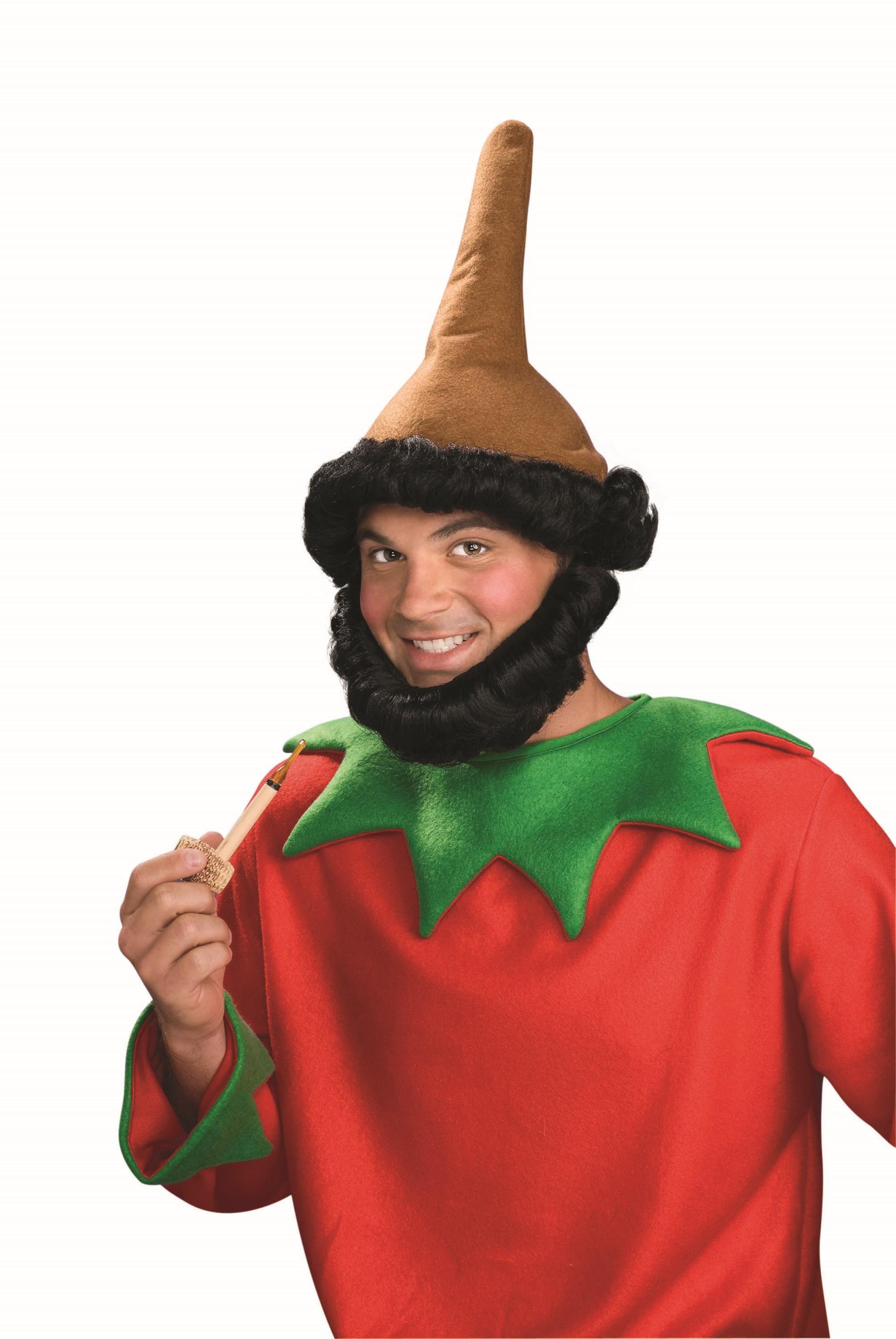 Brown Elf Gnome or Dwarf Hat with Attached Wig and Beard