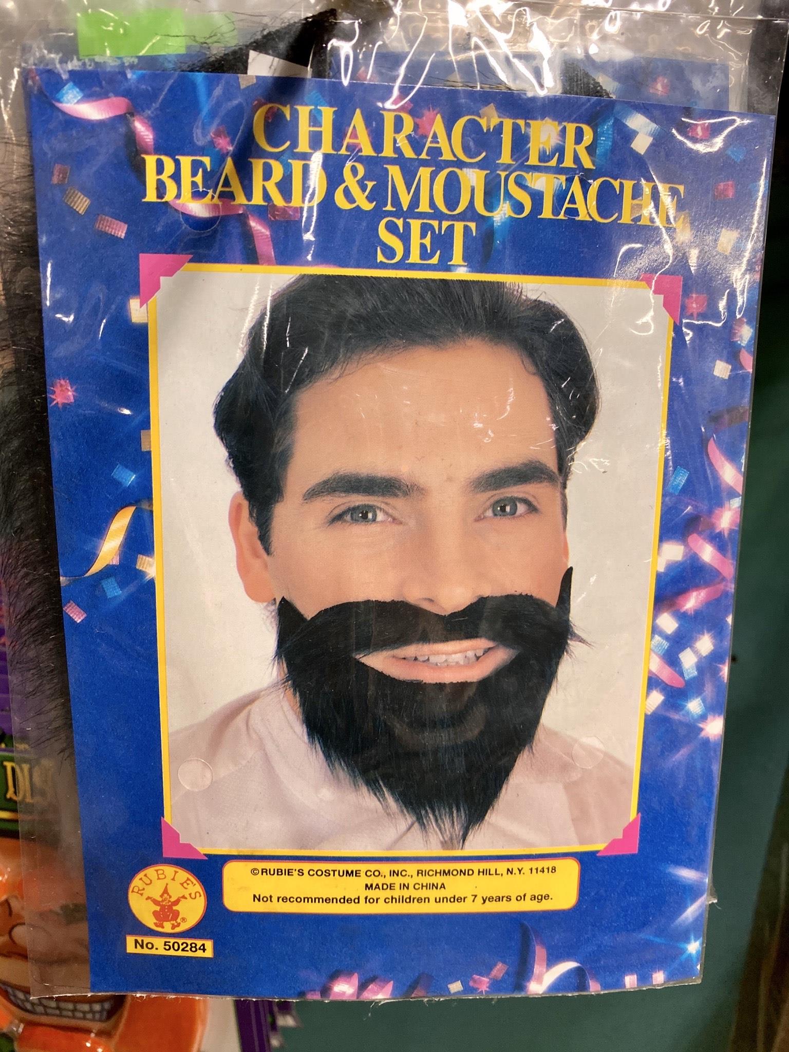 Character Mustache & Full Beard Set Black Scruff