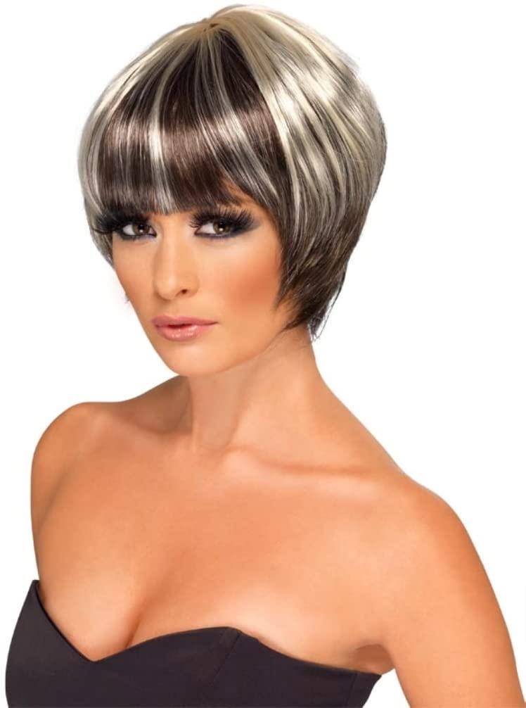 Brown Quirky Bob Wig with Light Streaks Karen