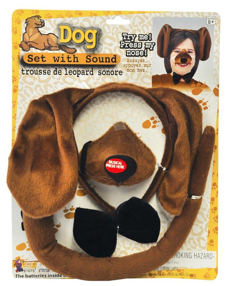 Brown Dog Headband and Nose Ears Bow Tie Set with Sound