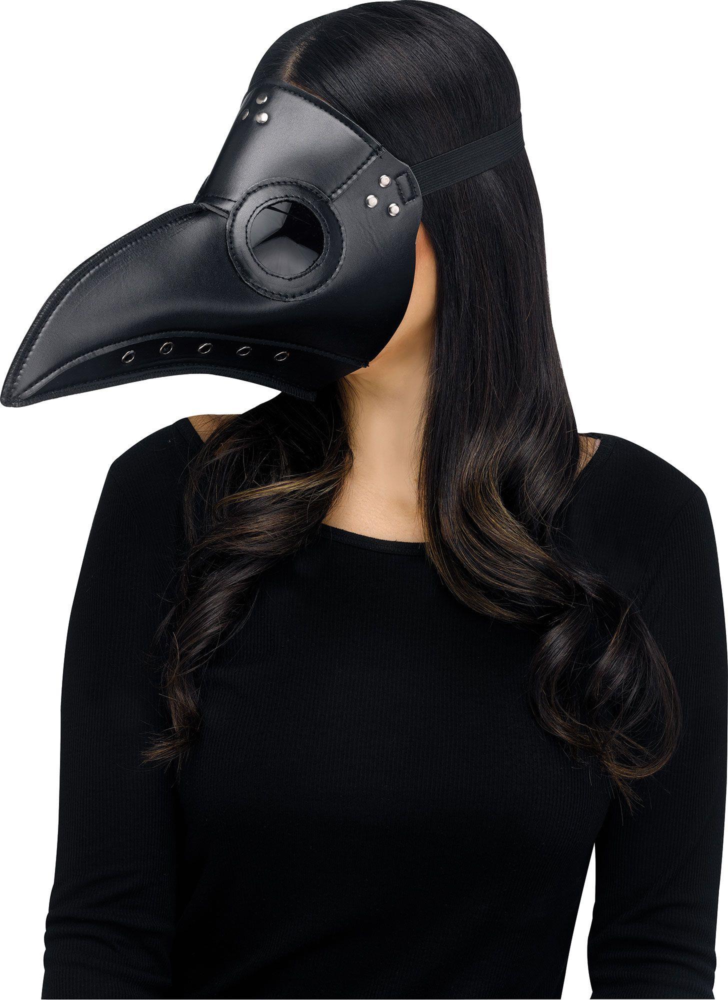 Black Faux Leather Plague Doctor Scary Halloween Mask