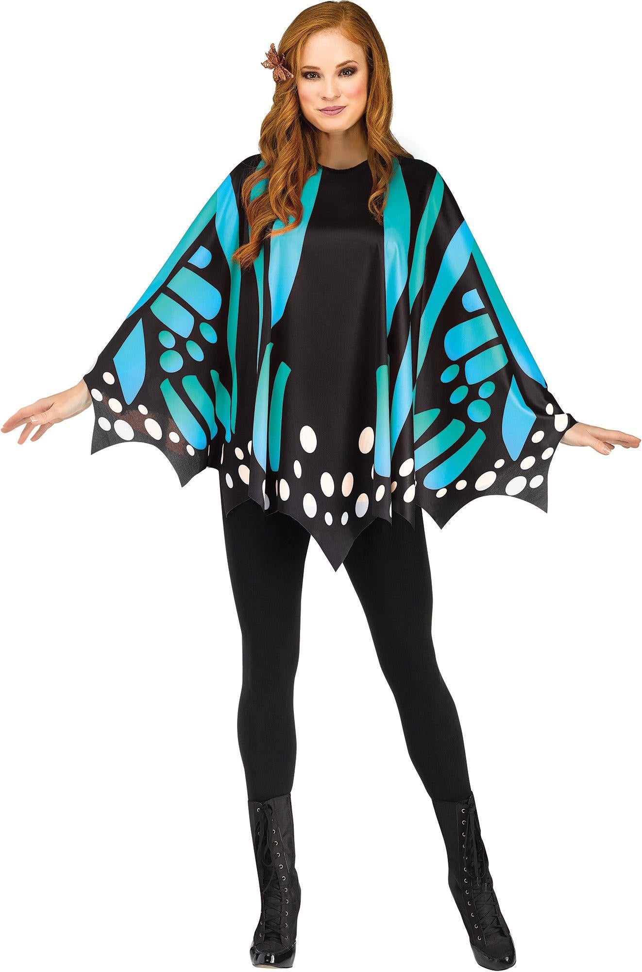 Teal Butterfly Poncho Women's Costume Accessory