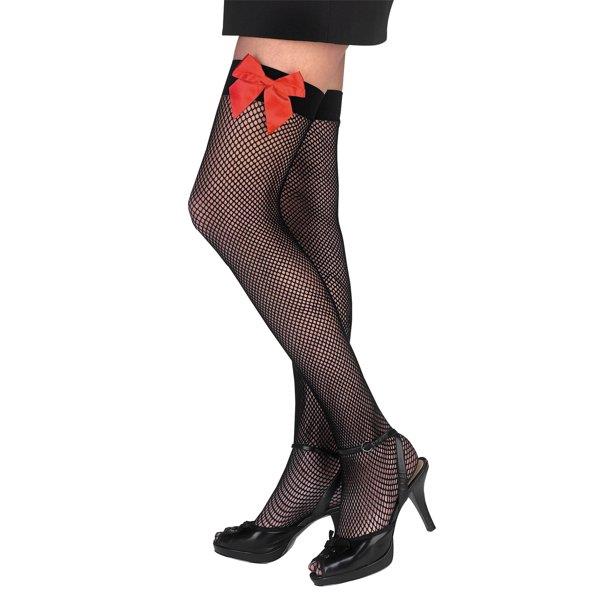 Sexy Fishnet Thigh Highs with Red Bows Adult Pantyhose