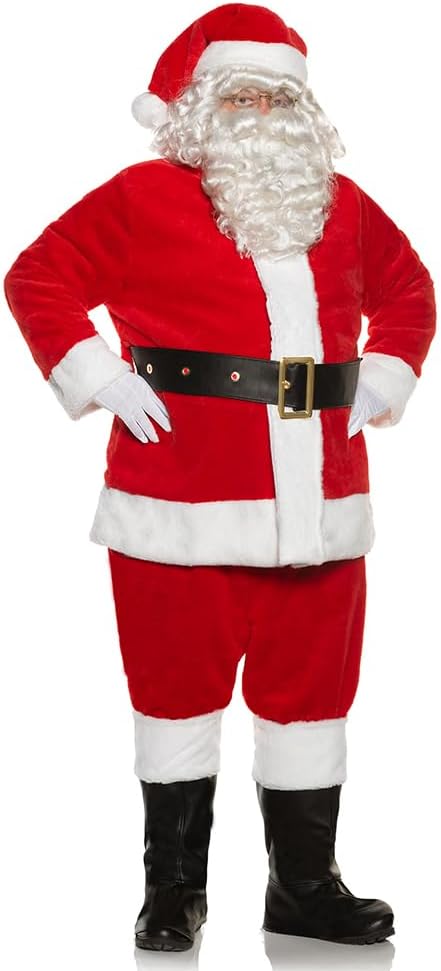 Adult Red and White Deluxe Plush Santa Claus Suit Men's Costume