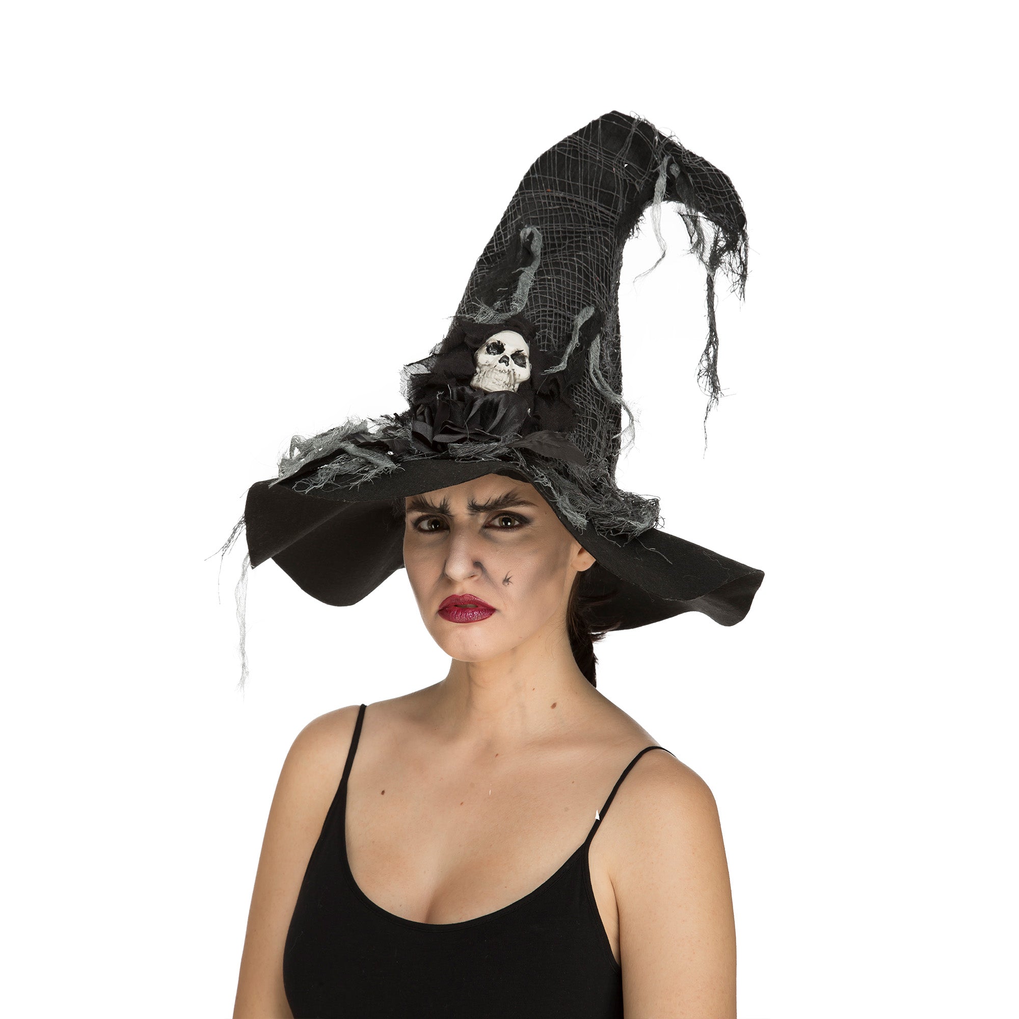 Black Wicked Witch Hat with Skull Adult