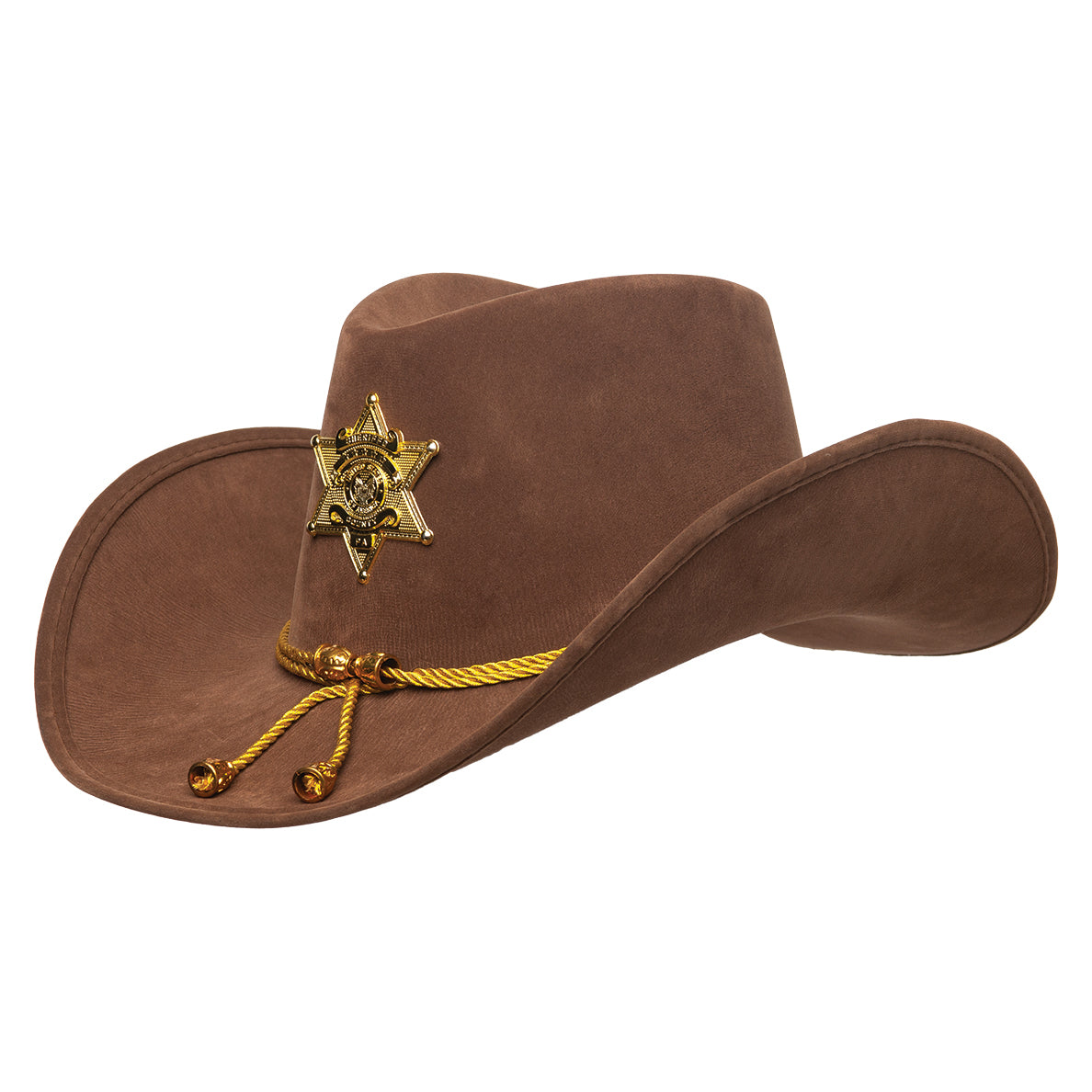 Brown Western Sheriff Cowboy with Gold Badge Hat