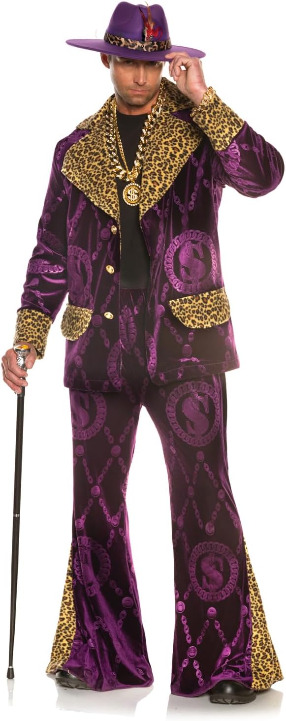 Men's 70's Purple Velvet Pimp Suit High Roller Big Playah Adult Costume