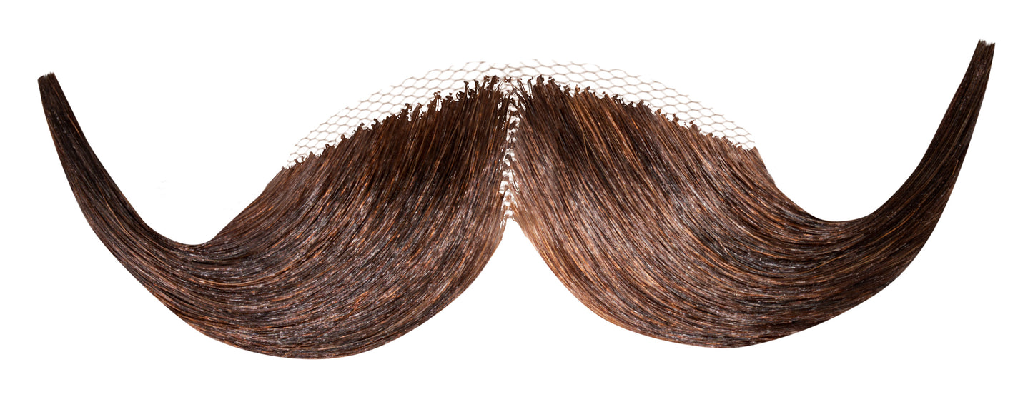 Handlebar Moustache dark brown close up