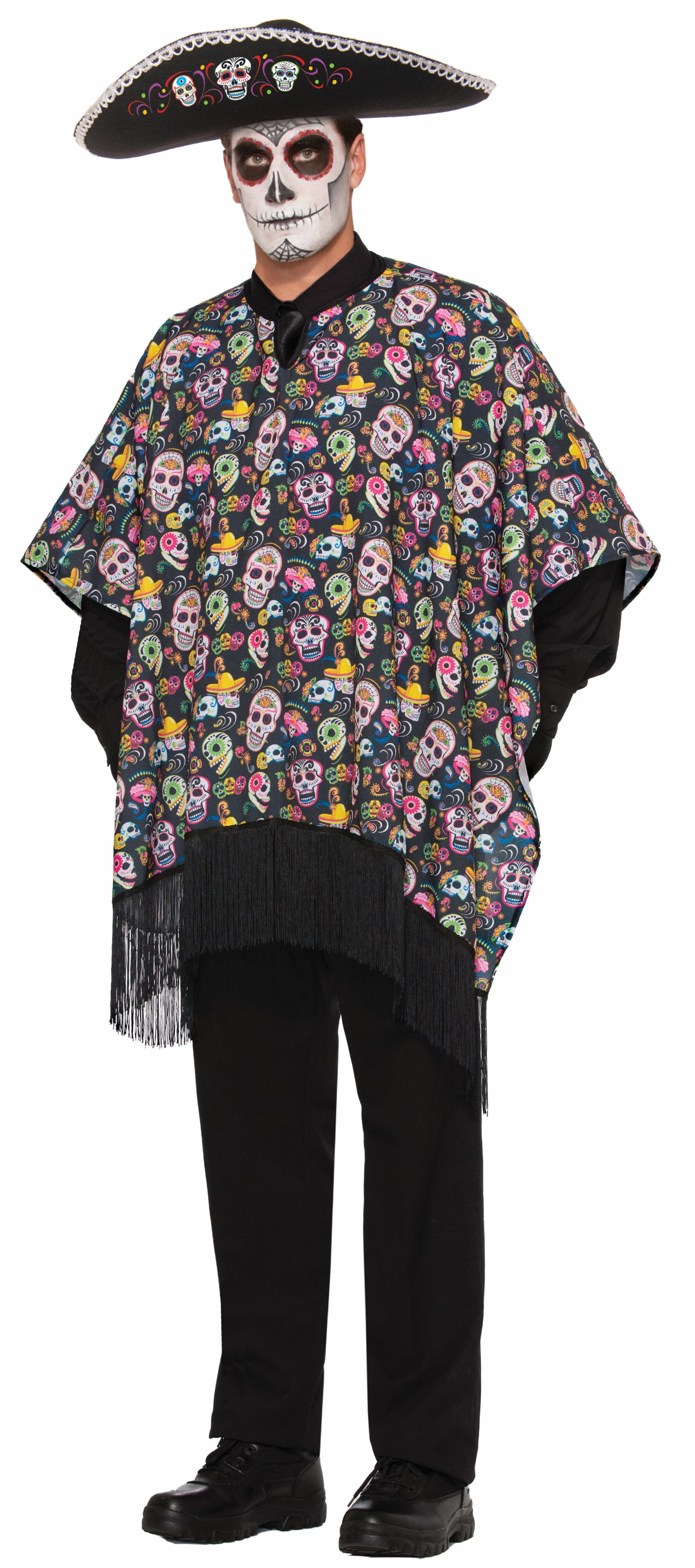 Day Of The Dead Costume Serape Poncho Adult Standard