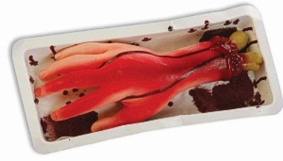 Bloody Banquet Hand in a Butcher's Meat Tray Halloween Haunted House Decor Prop