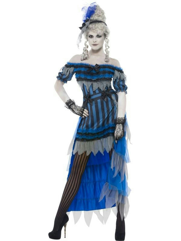 Women's Ghostly Saloon Girl Costume with Dress Overskirt and Headband Size Large