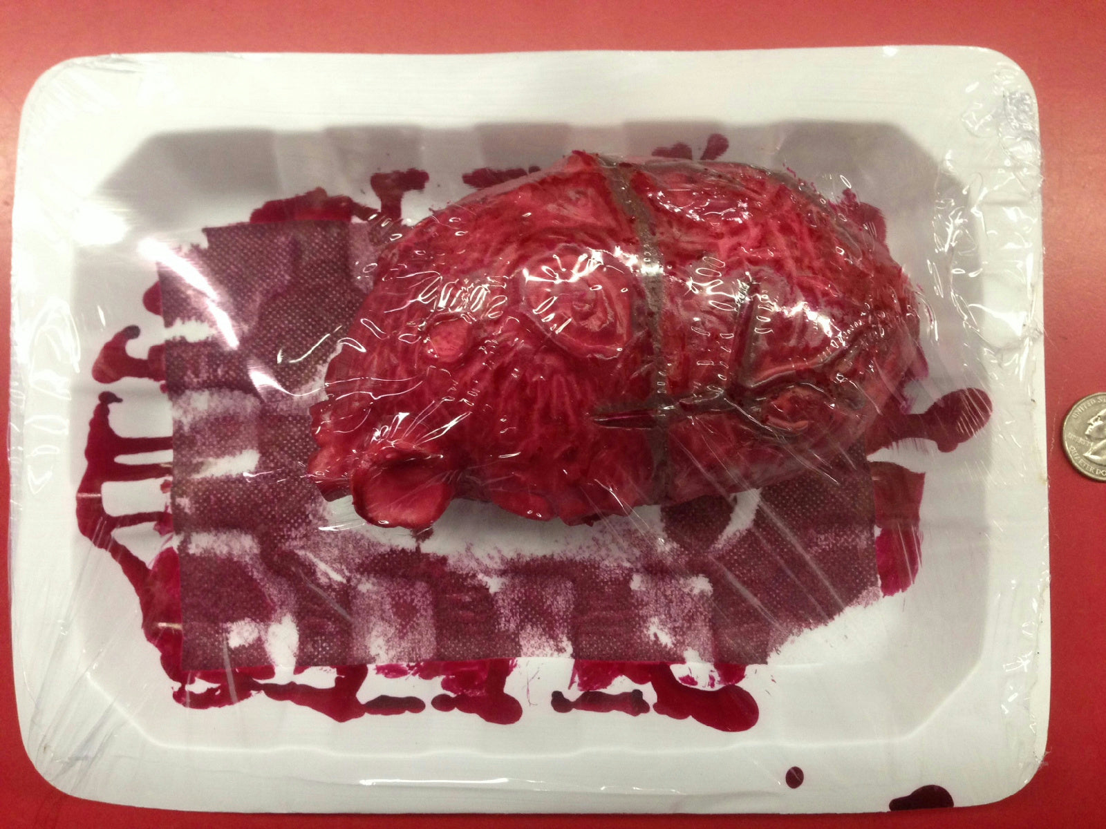Bloody Banquet Heart in a Butcher's Meat Tray Prop
