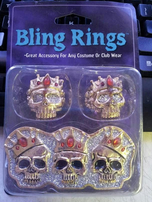 3 Pack Skull Bling Rings Costume Jewelry
