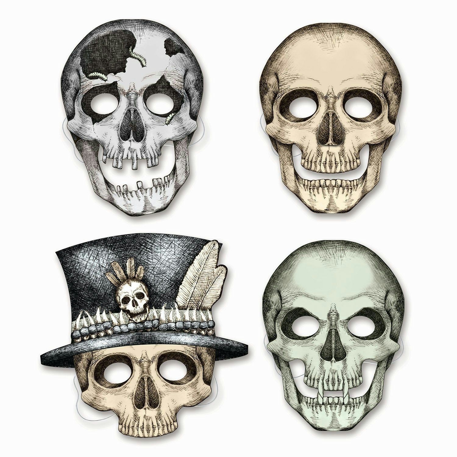 Beistle 01852 4 pack of Assorted Card Stock Skeleton Masks