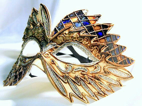 Blue Black Gold Falcon Mardi Gras Eye Festive Party Mask