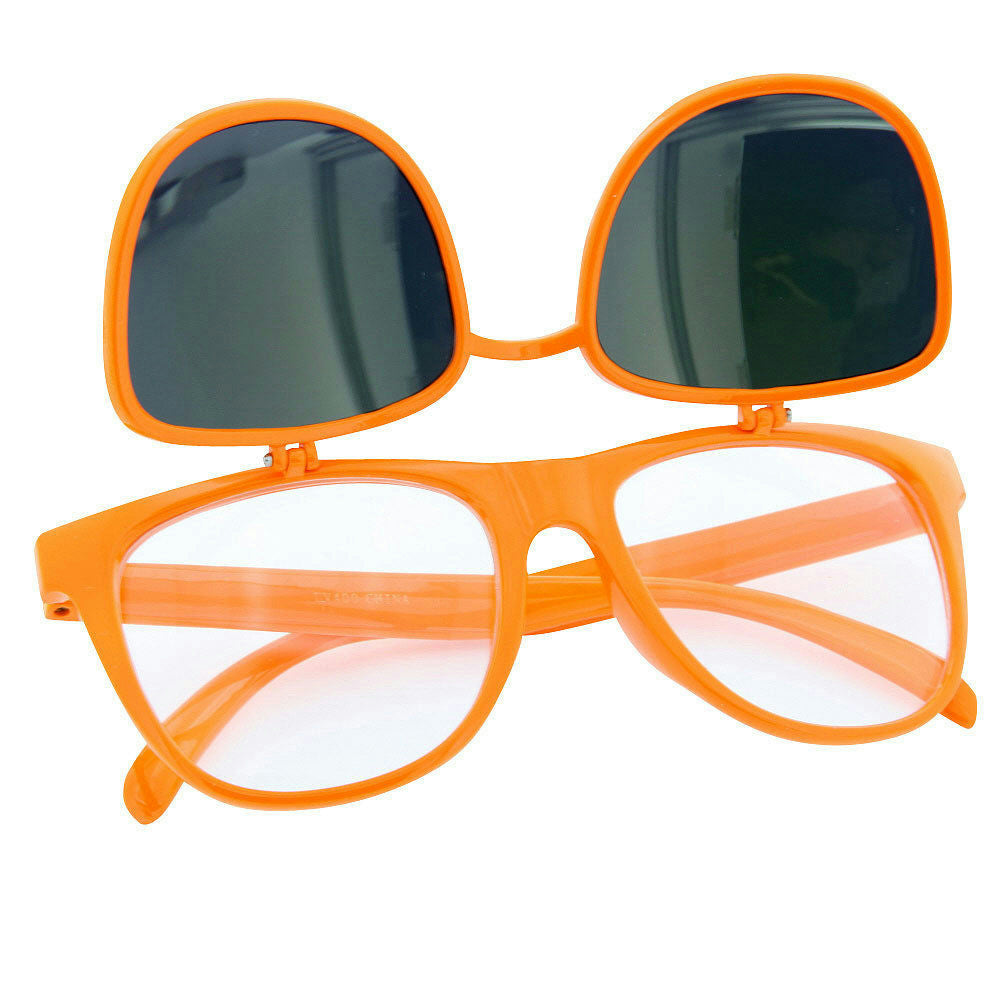 80's Orange Mirror Lens Flip Up to Clear Lens Blues Brother Glasses Eyewear