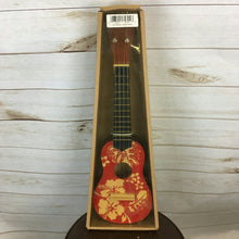 Load image into Gallery viewer, 18&quot; Wooden Ukulele Red Floral Hawaiian Print Tropical Party Accessory
