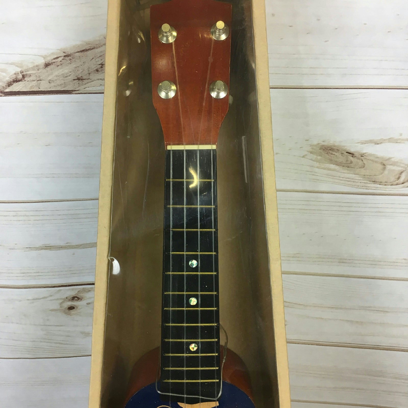 18" Wooden Ukulele Blue Floral Hawaiian Print Tropical Party Accessory