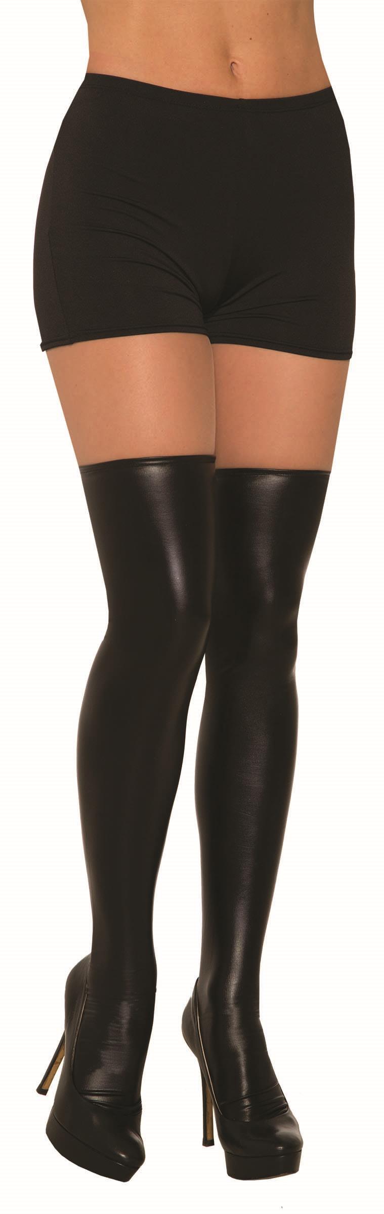 Black Knee High Liquid Leather Vinyl Spandex Socks Costume Accessory