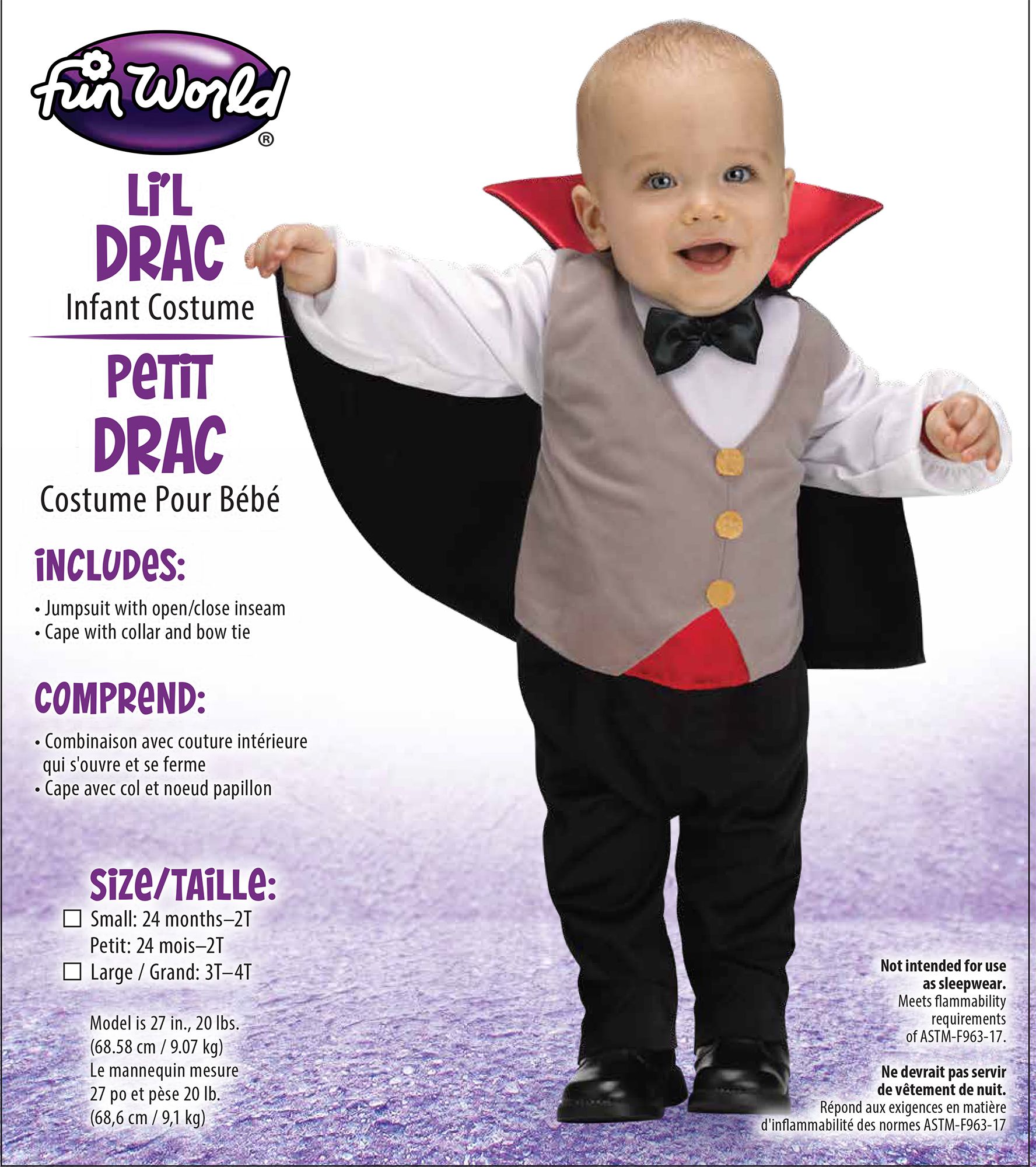 Baby Drac Little Dracula Vampire Infant Costume 6-12 Months