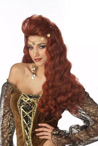 Madame Destiny Wavy Curly Auburn Wig with Coin Trim