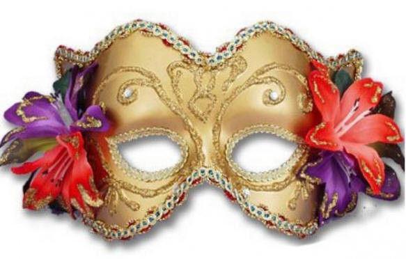Gold Venetian Mask with Flowers Mardi Gras Masquerade