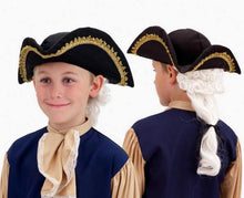 Load image into Gallery viewer, Child Tricorn Colonial Costume Hat with Attached White Wig
