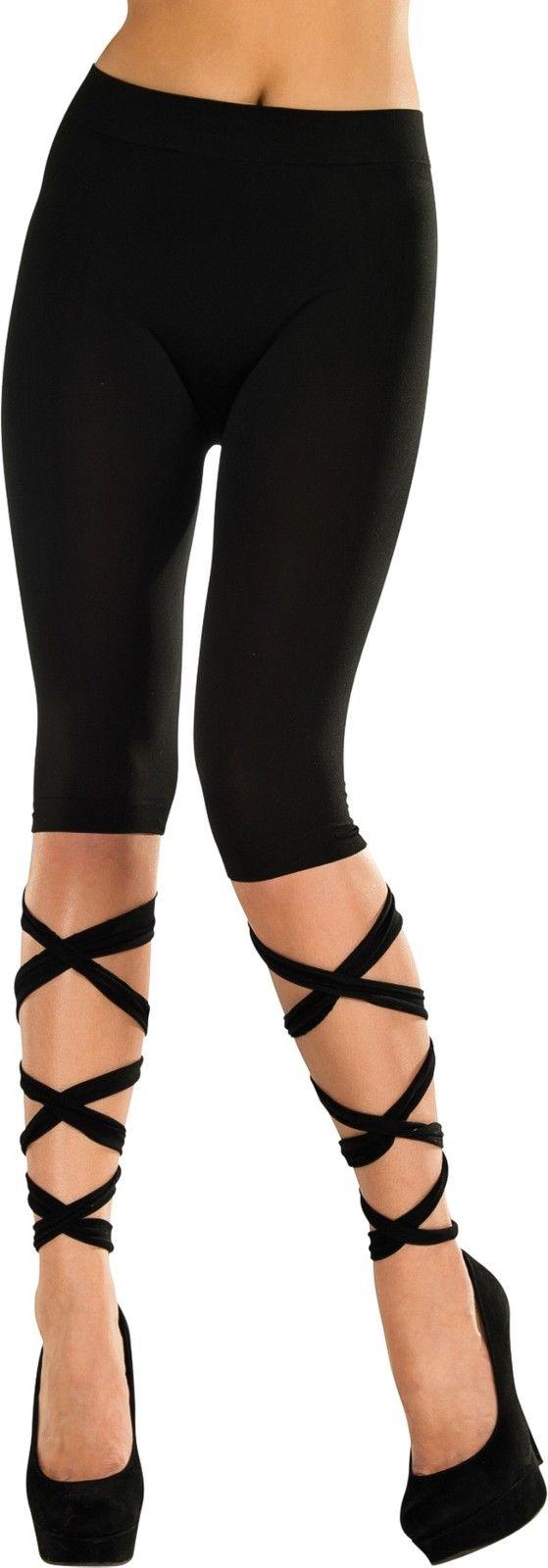 Lace Down Black Capri Adult Leggings with Lace Ties