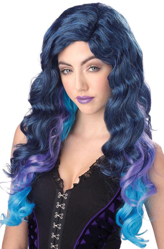 Blue Purple Color Cascade Long Curly Wig