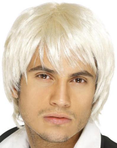 Men's Platinum Bleach Blonde Surfer Boy Band Idol Fringe Wig