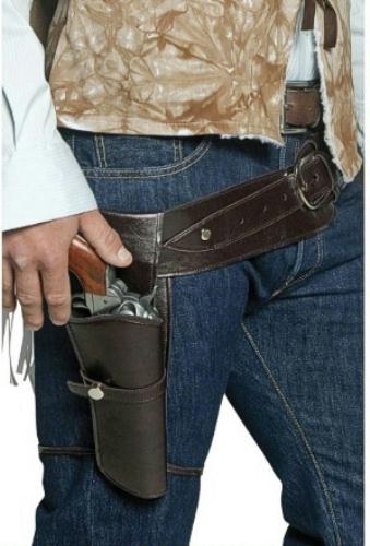 Brown Authentic Western Wandering Gunman Belt and Single Gun Holster
