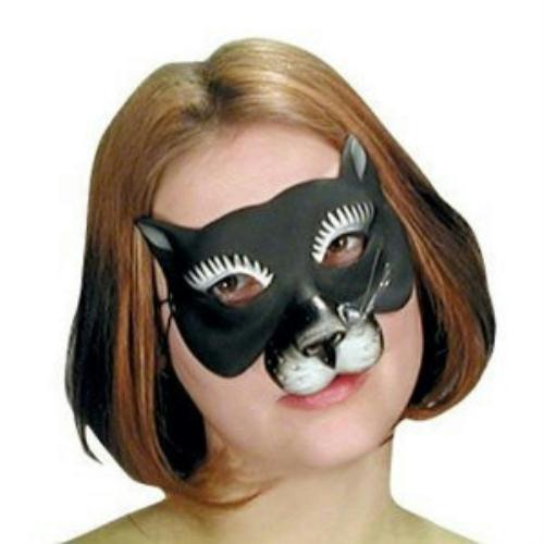 Domino Latex Black Kitty Cat Eyemask with Whiskers