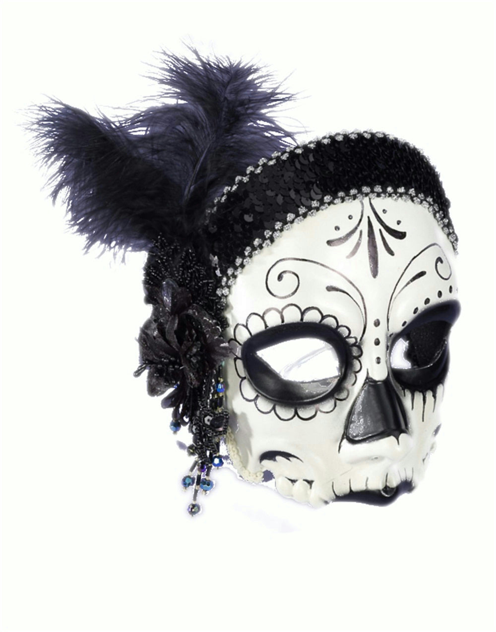 Flapper Skull Day of the Dead Dia de los Muertos Costume Sugar Skull Half Mask