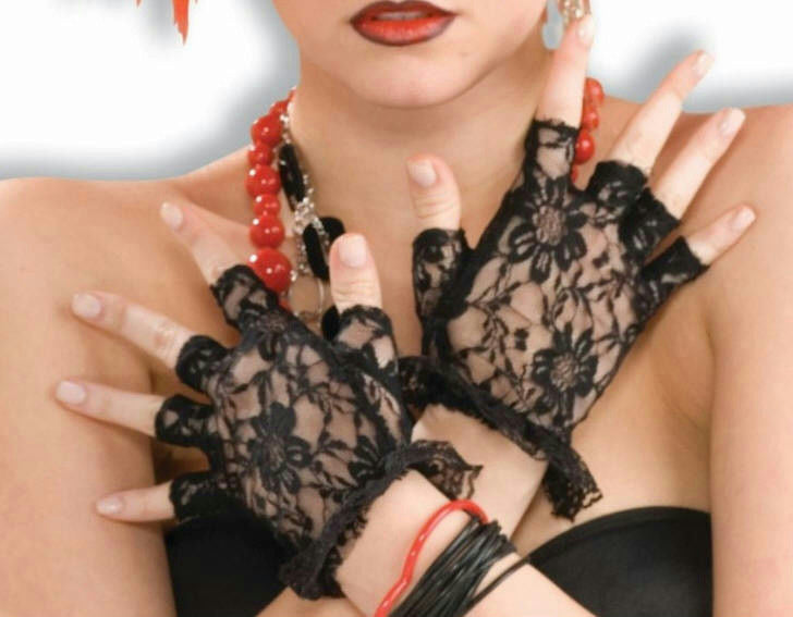 Wome's Black Lace Fingerless Gloves 80's Material Girl