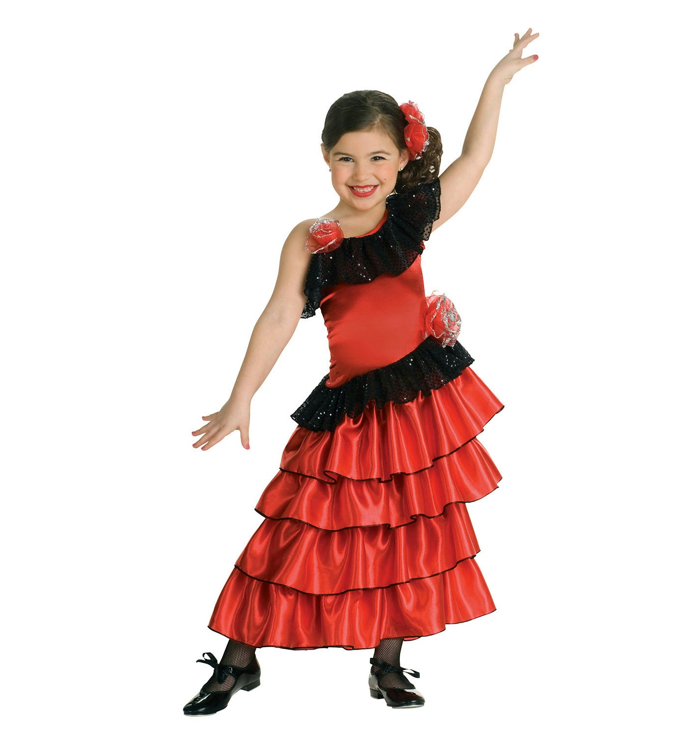 Red and Black Spanish Senorita Princess Girls Costume Size Medium