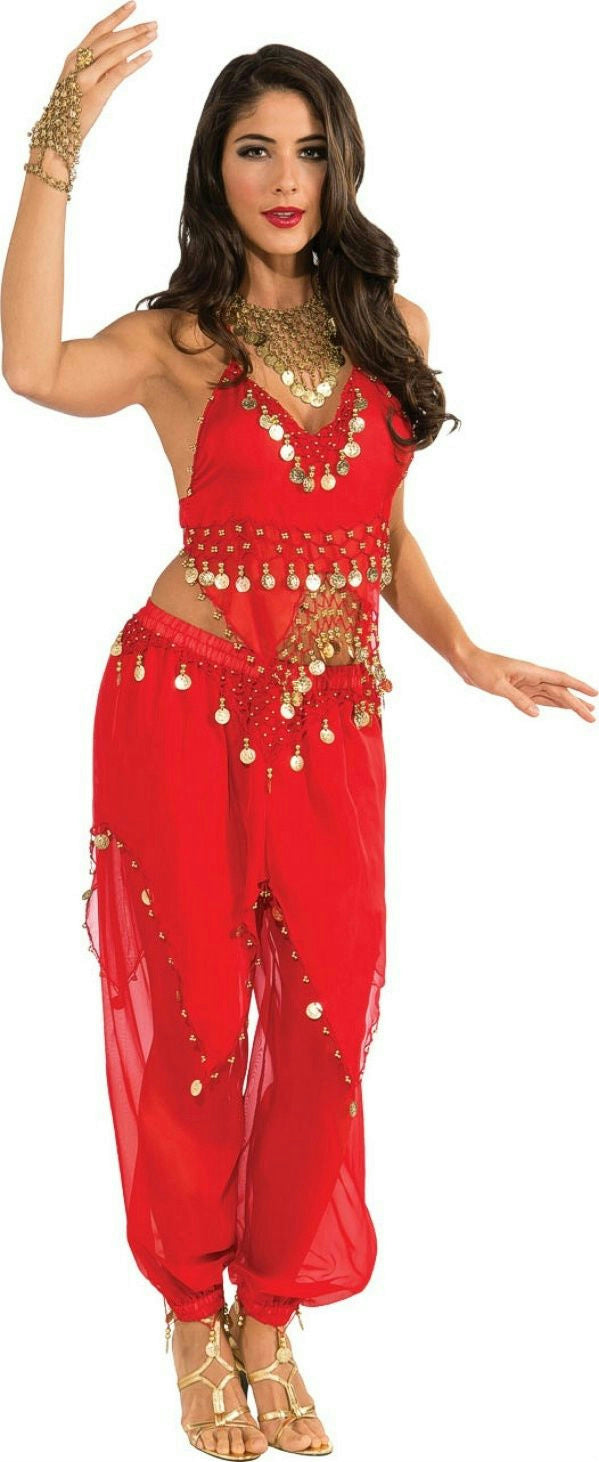 Deluxe Embellished Red Belly Dancer Sexy Adult Harem Girl Costume Large 14-16