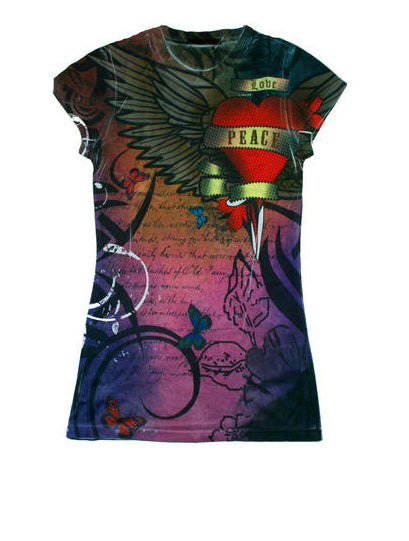 Girls Love and Peace Juniors Sublimation Fashion Shirt Size Large