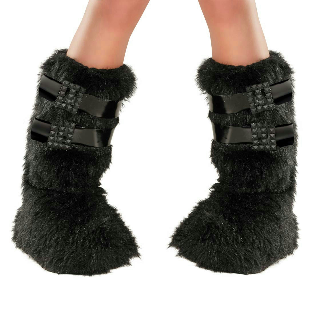 Black Furry Studded Deceptions 2 Twisted Charms Buckled Up Boot Covers