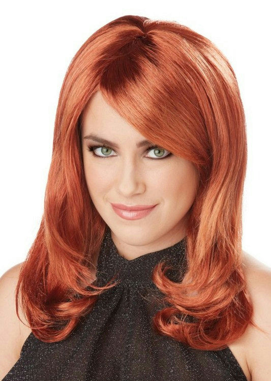 Auburn Red Lush Layers Glamorous Wig with Side Swept Bangs
