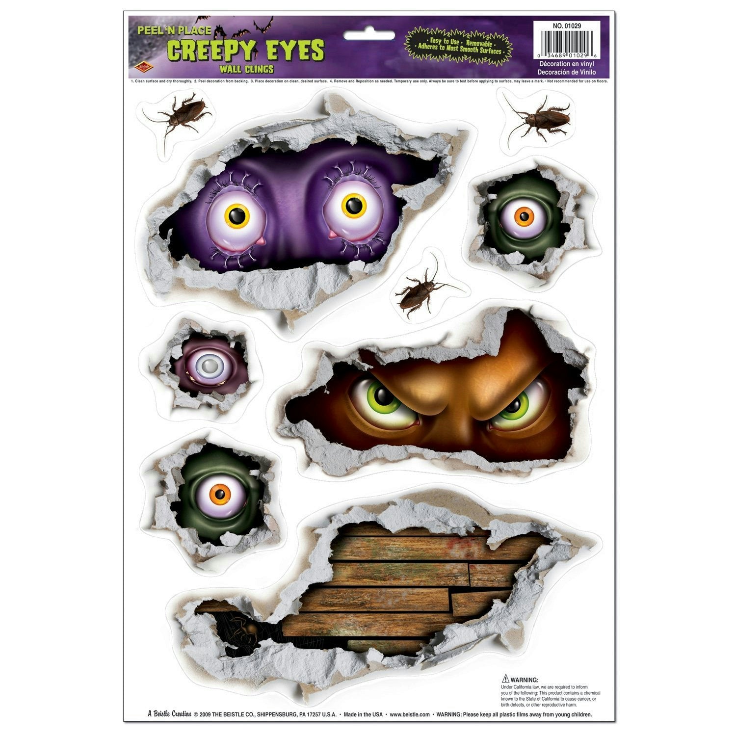 Creepy Eyes Peel N Place Window Cling Stickers Scary