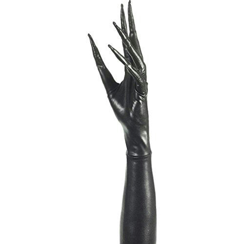 Creepy Twisted Circus Long Shiny Black Faux Leather Pointy Fingered Gloves