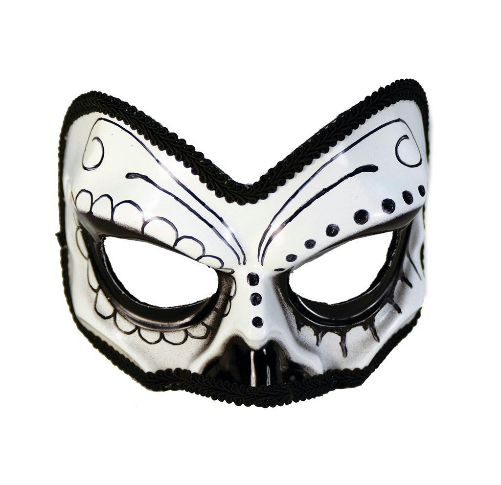 Black and White Day of the Dead Tuxedo 1/2 Skull Eye Mask